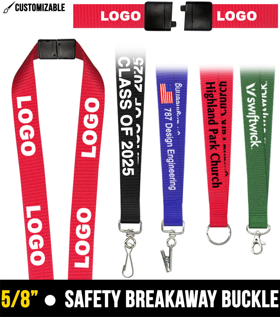 Custom 5/8" Double-Sided Printed Lanyards with Safety Breakaway - Choose Your Colors & Attachments