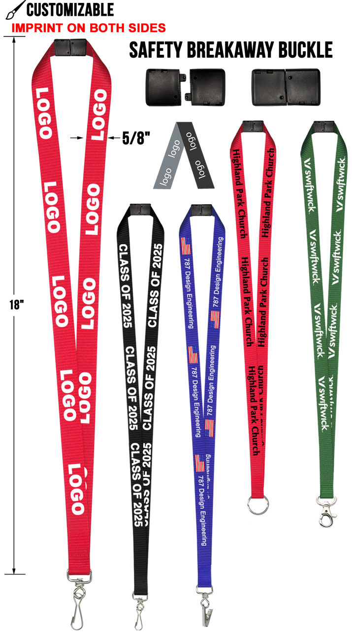 Custom 5/8" Double-Sided Printed Lanyards with Safety Breakaway - Choose Your Colors & Attachments