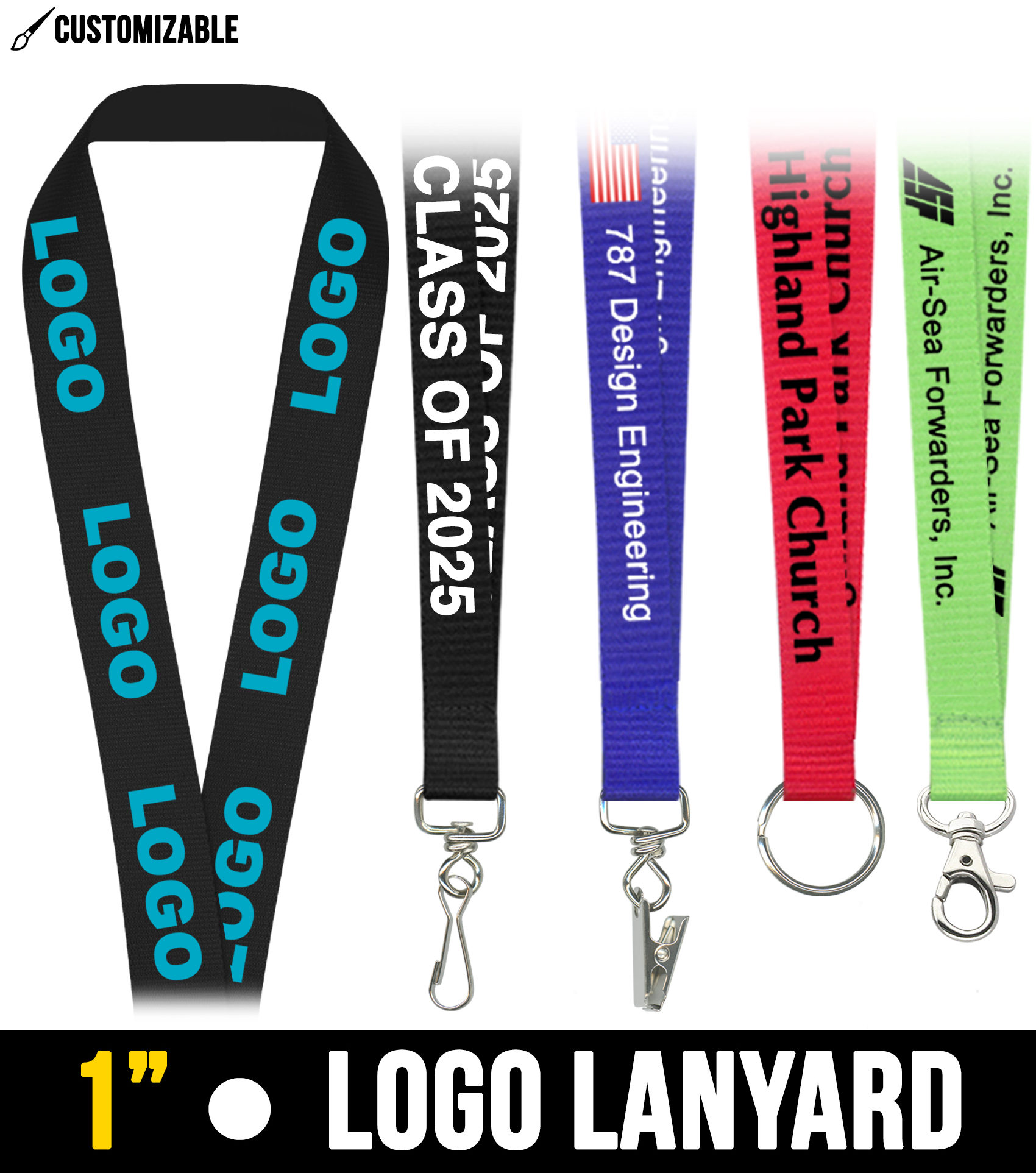 1" Custom Logo Lanyards – High-Quality & Affordable – Free Setup, Digital Proof & Air Shipping