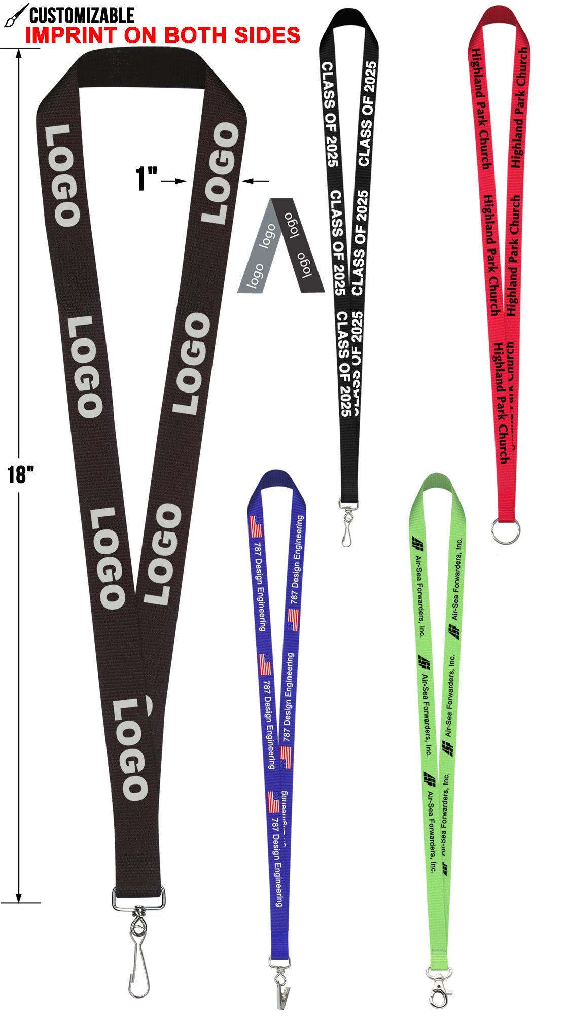 Custom 1 Double-Sided Lanyard with One-Color Logo Print