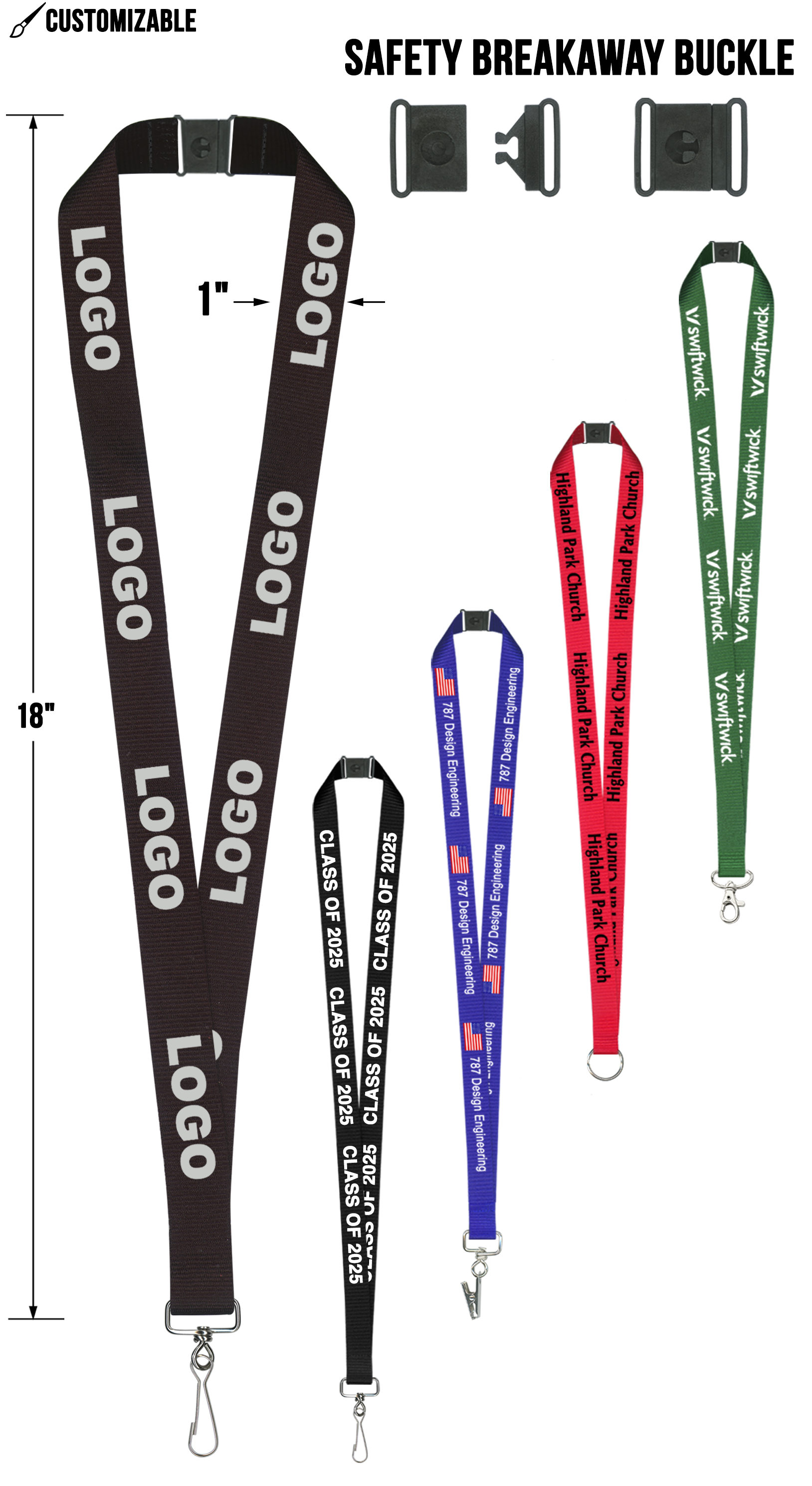 1" Premium Lanyard with Tailored Logo Design - Complimentary Setup & Delivery