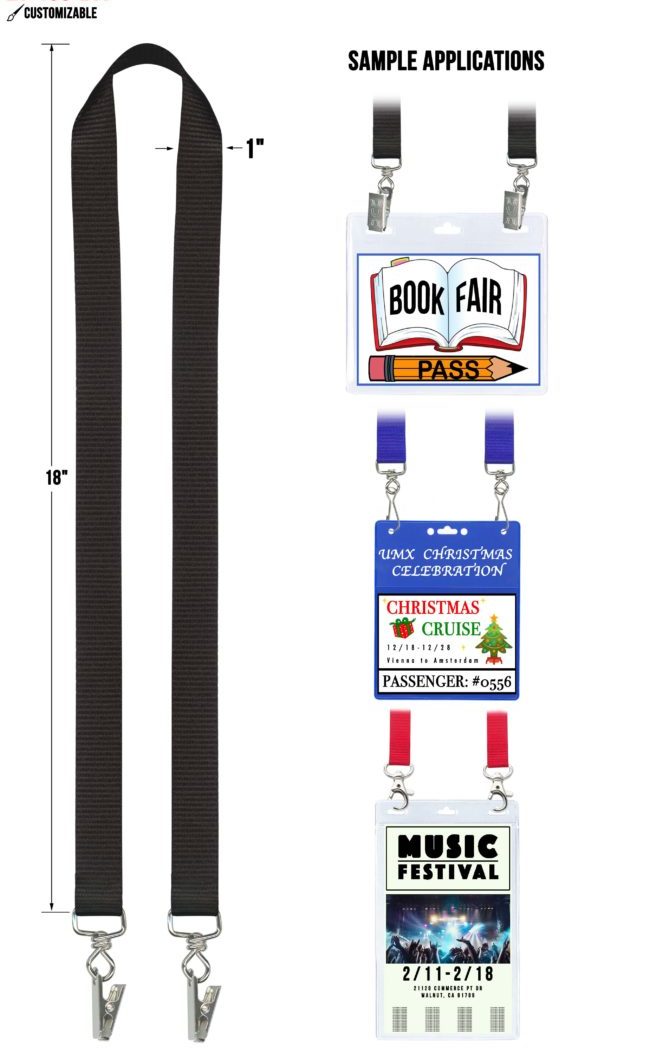 Customizable 1" Double Attachment Polyester Lanyard: Perfect for Event Badges - Choose from 14 Colors!
