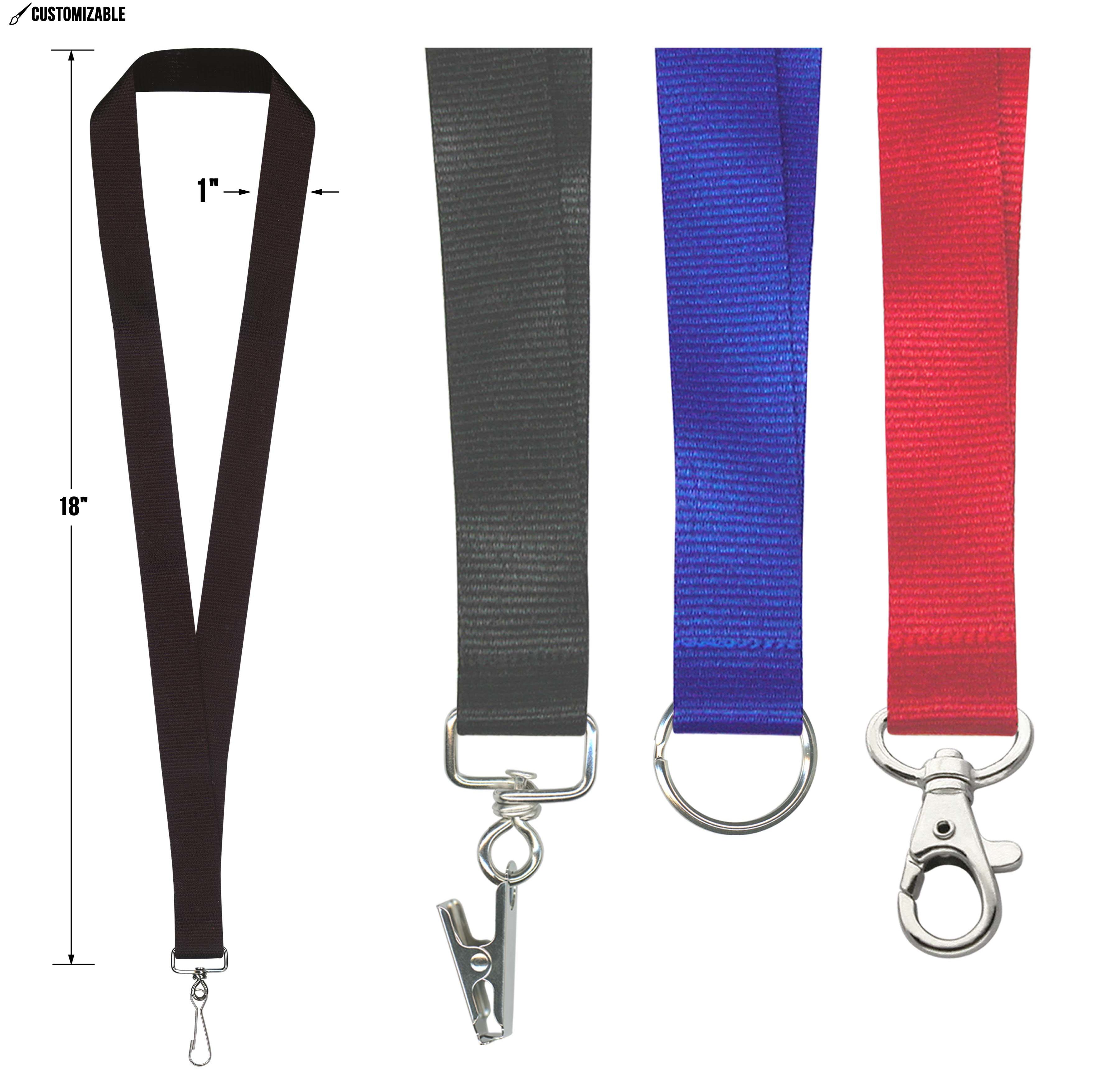 Customizable 1" Solid Color Lanyards - Choose from 14 Colors & 4 Hardware Attachments