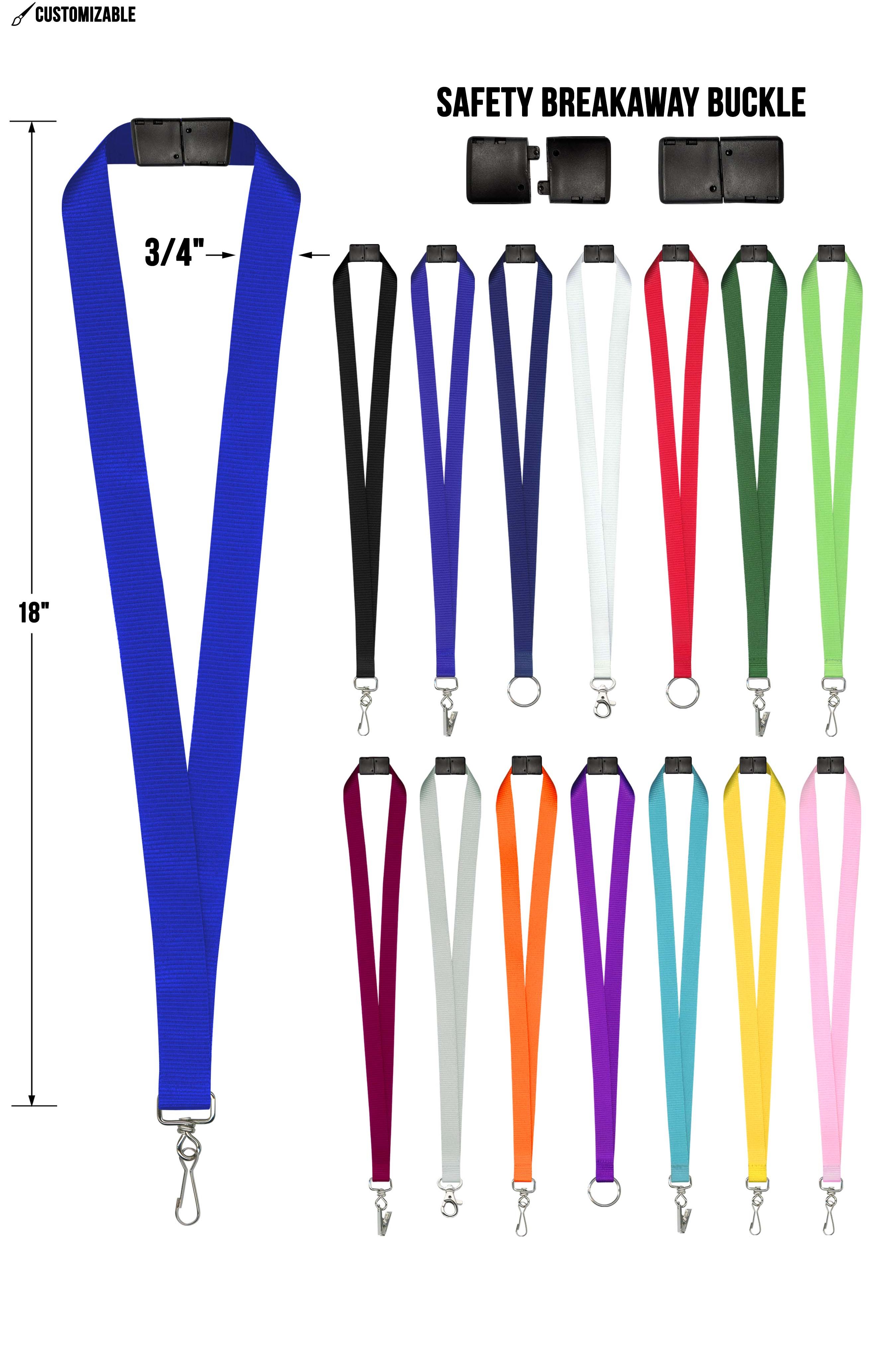 Customizable 3/4" Safety Breakaway Lanyard - Ideal for Companies, Events & Conventions - 14 Colors & 4 Hardware Choices