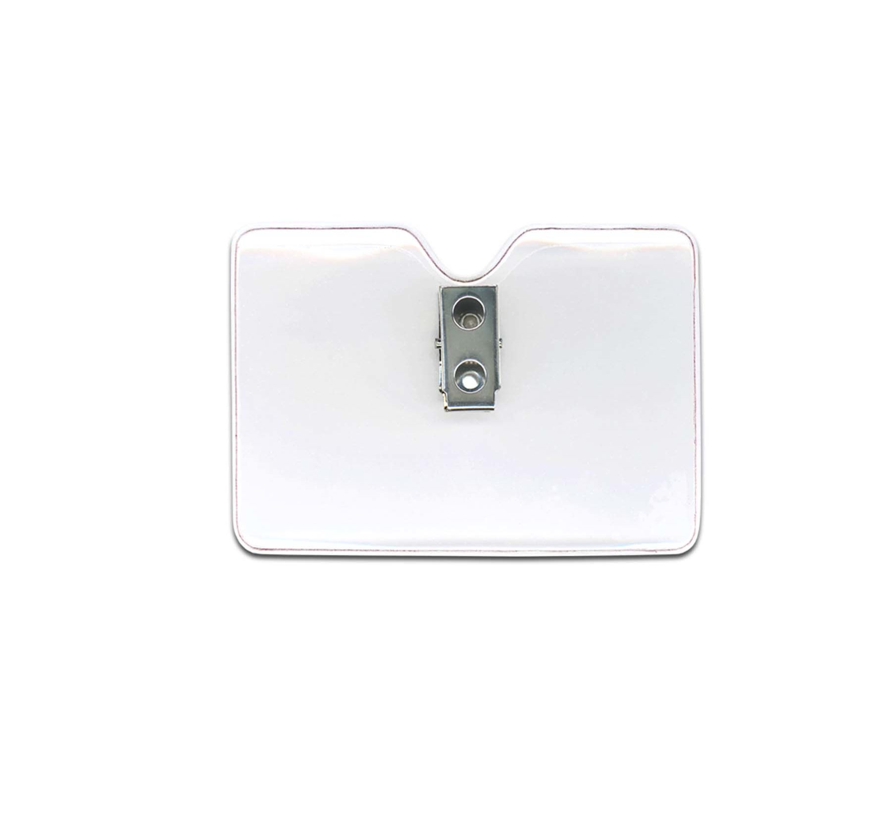 Durable 30 Mil Horizontal Badge Holder with Metal Clip - Transparent Vinyl for 3.5"W x 2.5"L Cards