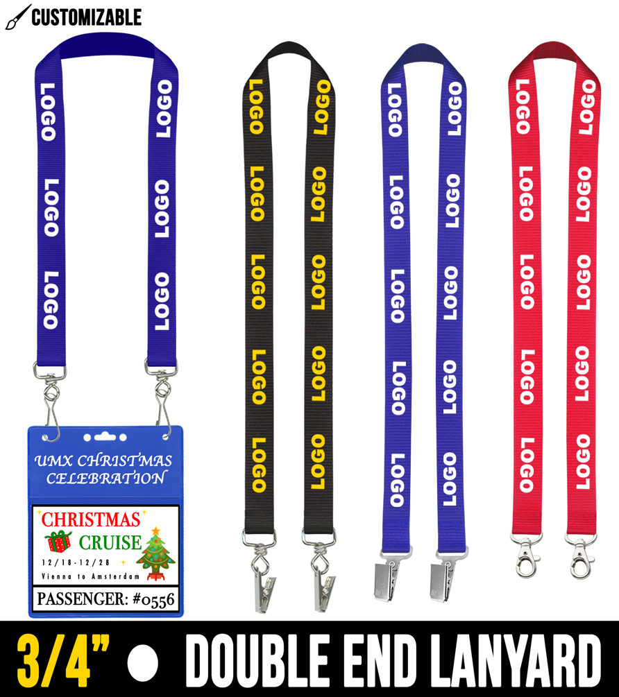 Premium Customizable Logo Lanyard – 3/4" Double Ended with Single Color Print on Front Side – Ideal for Branding and Events