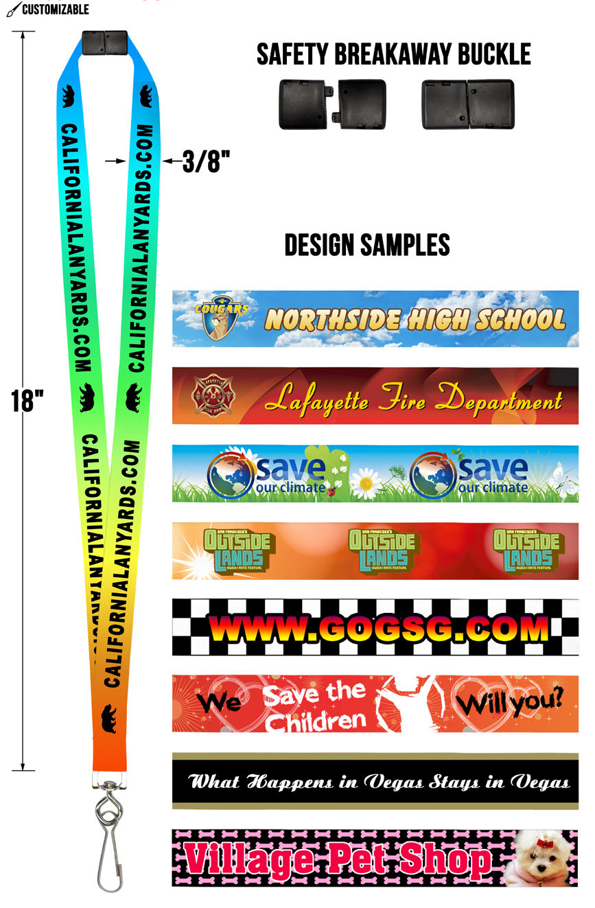 3/8" Safety Breakaway Lanyard with Full Color Image or Text Design on Front & Back Side