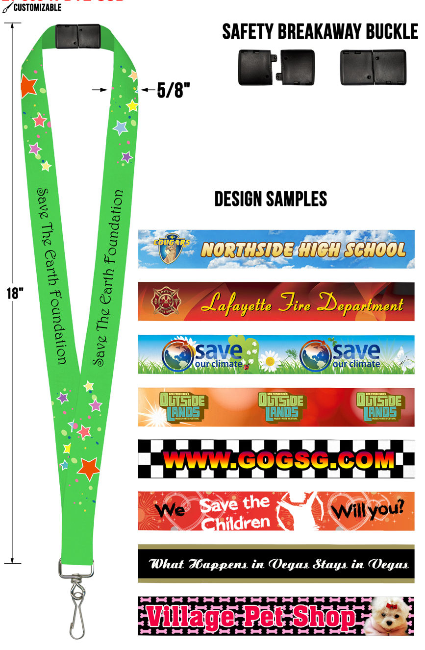 5/8" Safety Breakaway Lanyard with Full Color Image or Text Design on Front & Back Side