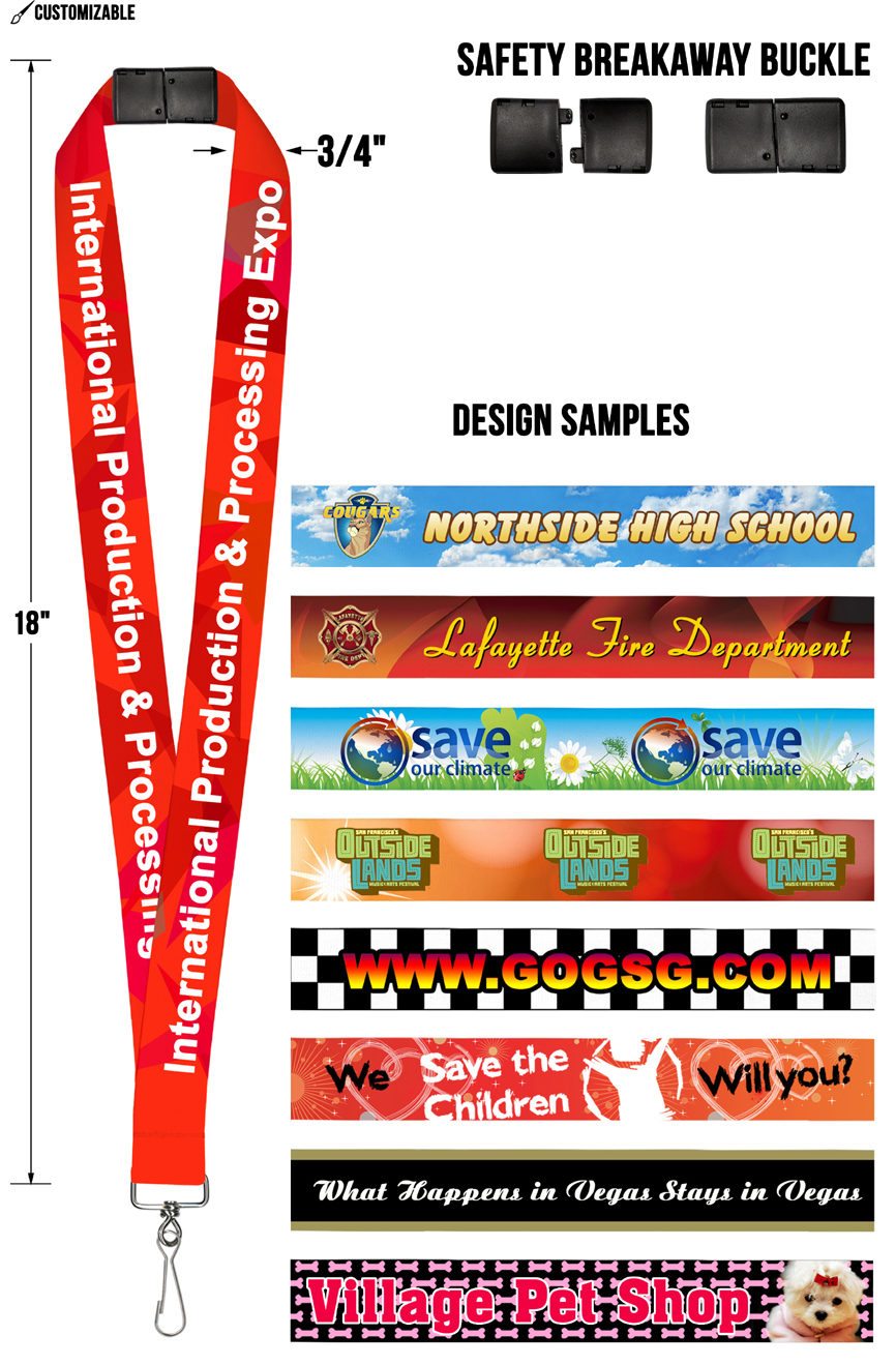 3/4" Safety Breakaway Lanyard with Full Color Image or Text Design on Front & Back Side