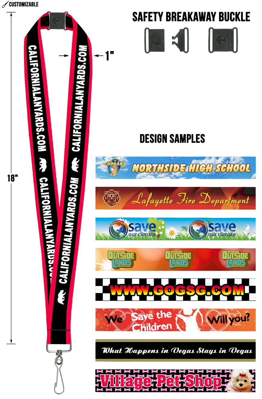 1" Safety Breakaway Lanyard with Full Color Image or Text Design on Front & Back Side