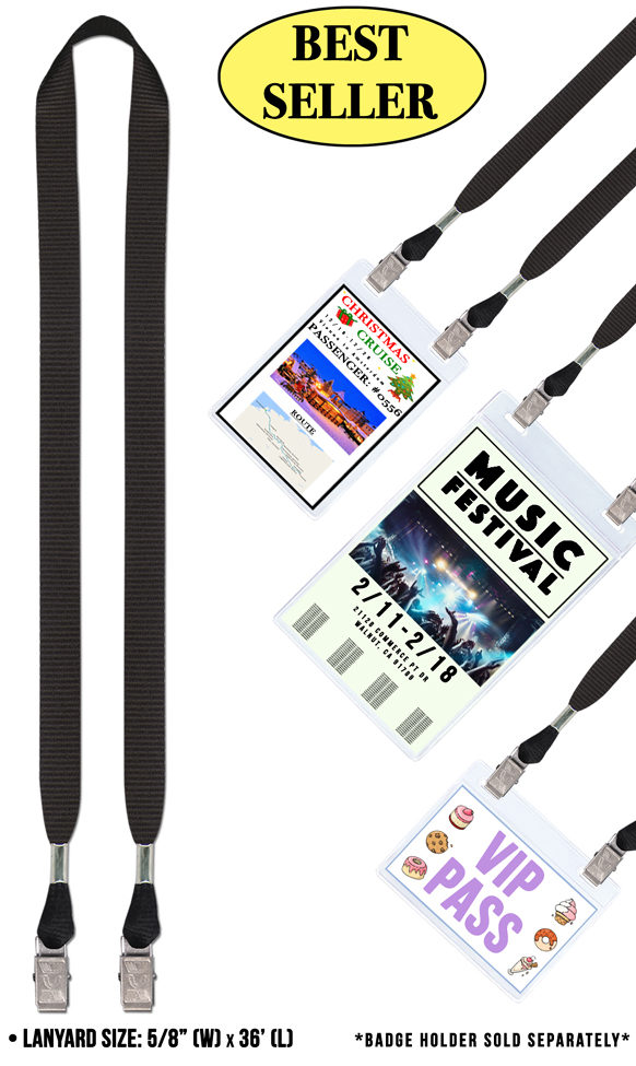 5/8 Economic Double Attachment Lanyard with Badge Clips