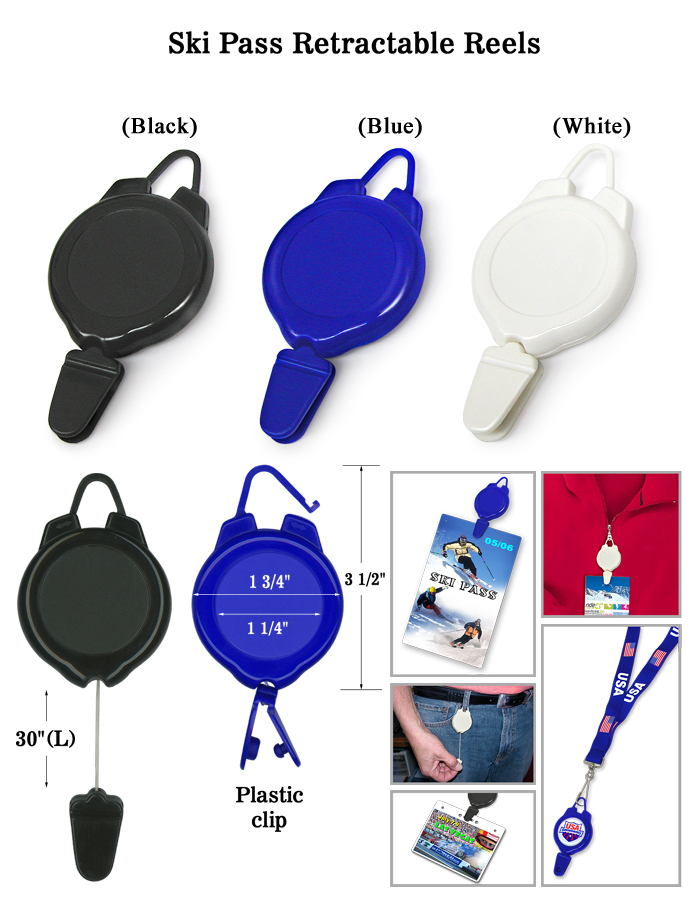  Premium Winter Sports & Ski Pass Retractable Reel – 3 Colors, 30” Cord, 100% Plastic Exterior