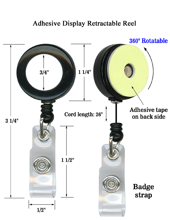 360° Rotating Adhesive Retractable Badge Reel with Extendable 26” Wire & Badge Strap