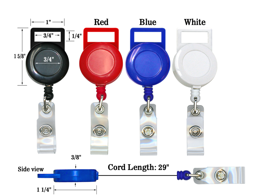 Retractable Badge Reel with Lanyard Loop - 29" Extendable Cord, Multiple Colors & Hardware Attachments