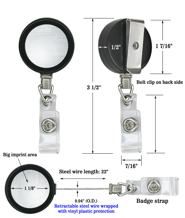 Heavy-Duty Retractable Badge Reel with Steel Wire & Vinyl Protection - Versatile Attachments Available