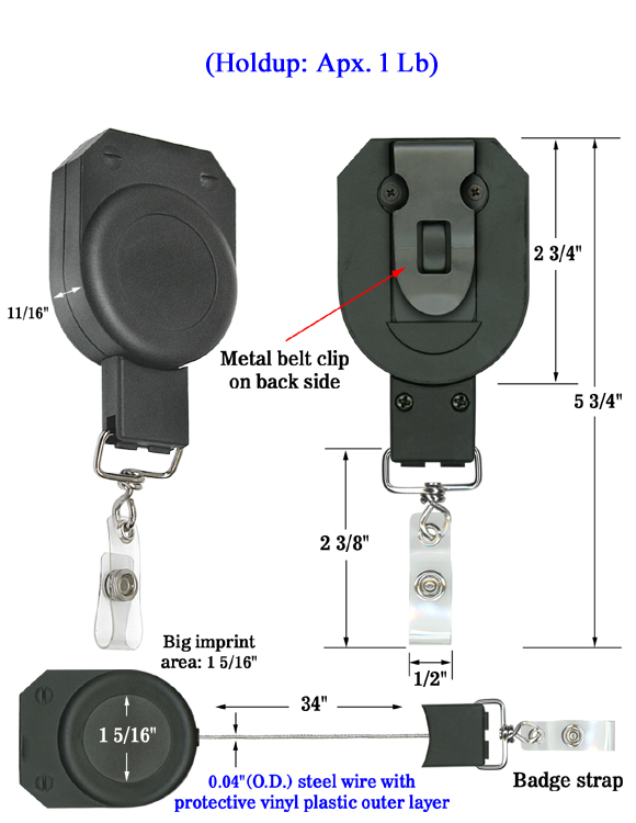 Heavy-Duty Retractable Badge Reel with Steel Wire & Belt Clip – Perfect for Industrial Construction Sites – Black