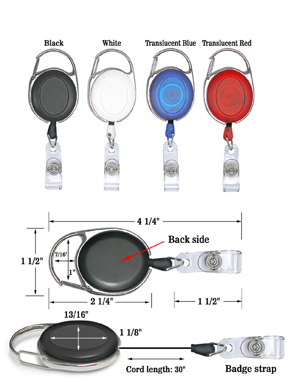 30" Extendable Badge Reel with Carabiner – Available in 4 Colors – Perfect for Work & Events