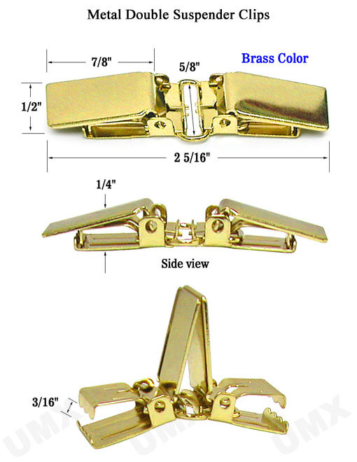 Double Ended Brass Suspender Clips for 5/8" Straps