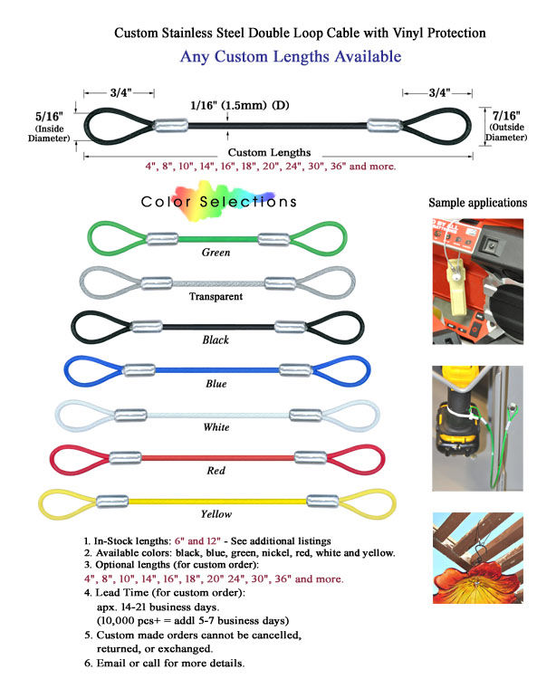 Versatile Custom Length Colorful Vinyl-Coated Stainless Steel Security Cables with Double Loops