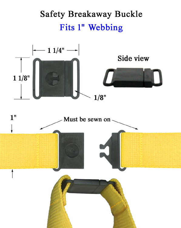 Extra Wide Sew-On Safety Breakaway Buckle for 1" Webbing