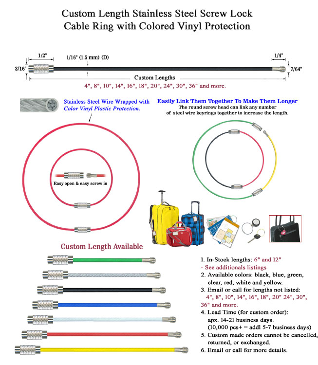 Premium Vinyl-Coated Stainless Steel Wire Cables with Brass Connectors - Available in Custom Lengths