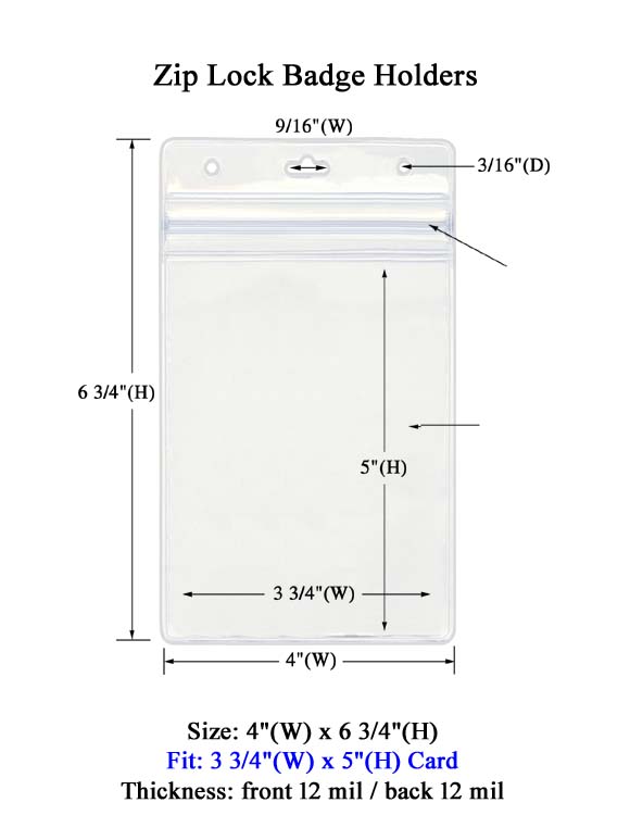 3x5 Zip Lock Transparent Vertical ID Badge Holder