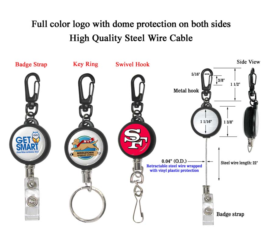 Custom Logo Steel Wire Retractable Reel with Badge Strap