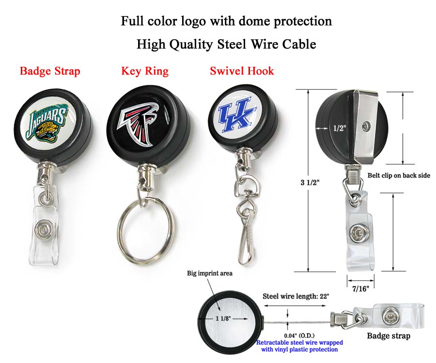 Retractable Badge Reel with ID Holder Strap & Keychain - Versatile - Made  in USA