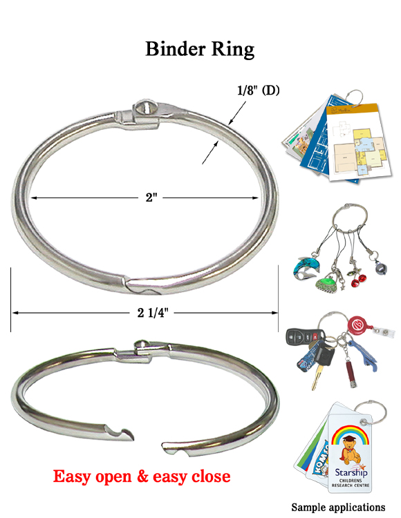 Nickel-Plated Steel Loose Leaf Binder Rings - Assorted Sizes for Organizing Binders, Flash Cards, Keys & More