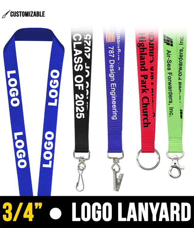 Double-Sided 3/4" Custom Logo Lanyard – One Color Print per Side + Versatile Hardware Options + Exclusive Bonuses