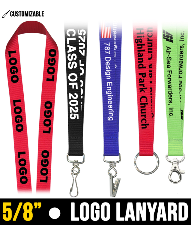 Custom 5/8" Double-Sided Lanyard with 1 Color Logo - Durable Polyester with Multiple Hardware Choices - Free Shipping & Digital Proof Included