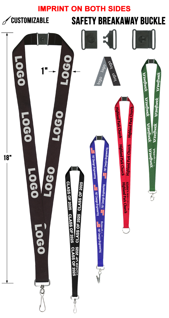 Premium 1" Double-Sided Custom Logo Lanyards - Choose from 14 Colors, Multiple Attachments, and Optional Detachable Buckle