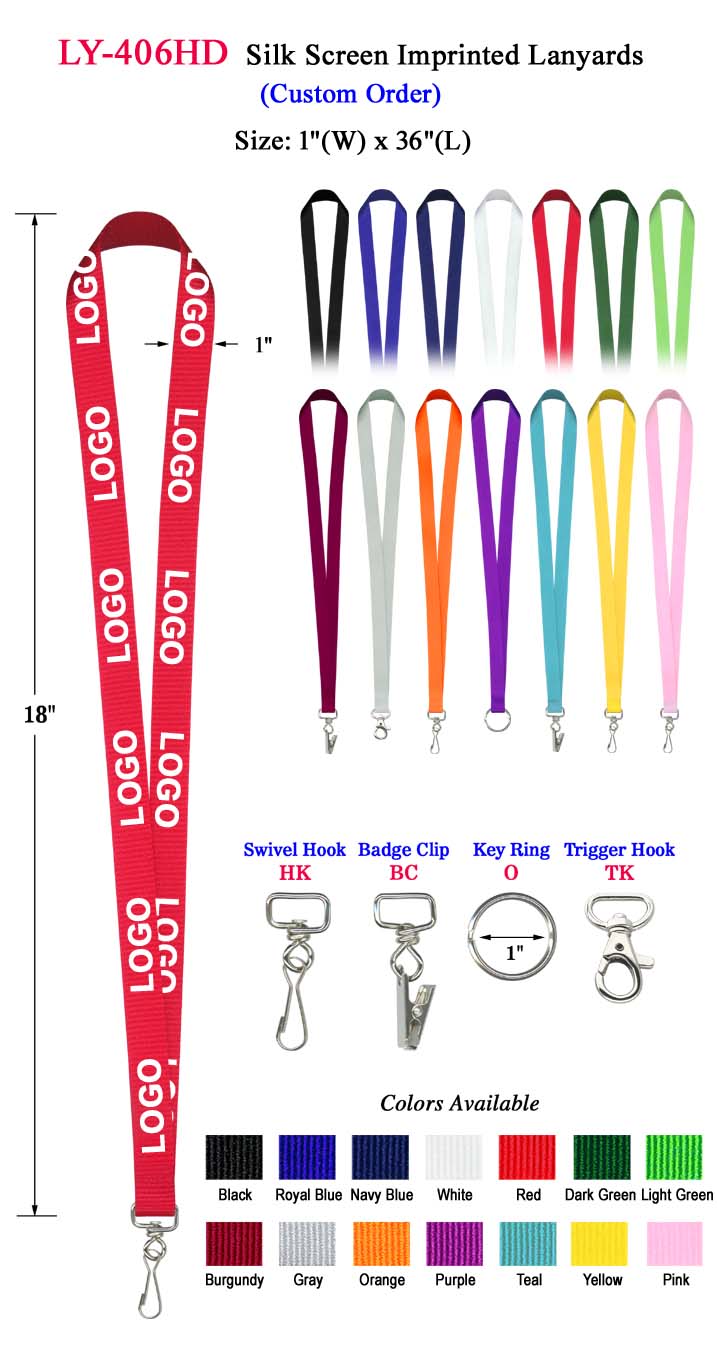 1" Silk Screen Custom Logo Lanyard - Front Side 1 Color Print