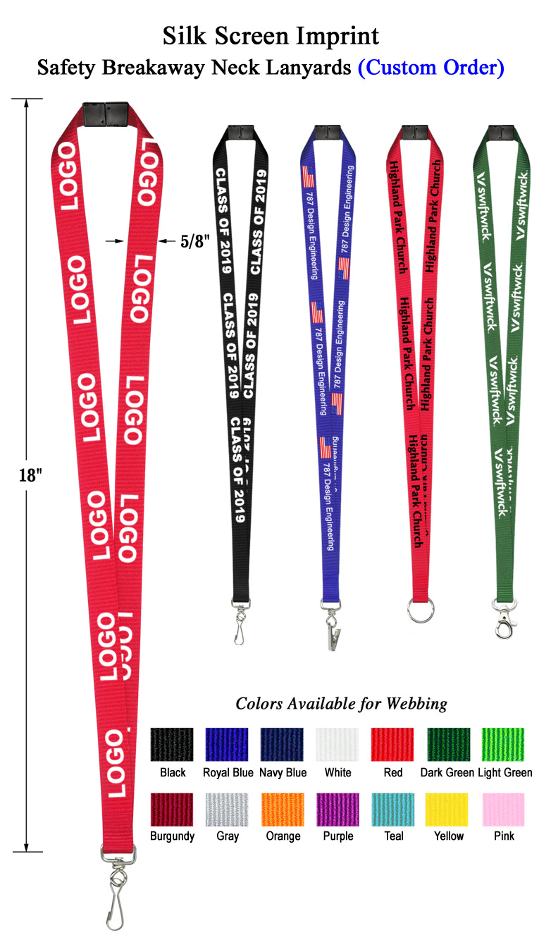 5/8" Silk Screen Safety Custom Logo Lanyard - Front Side 1 Color Print