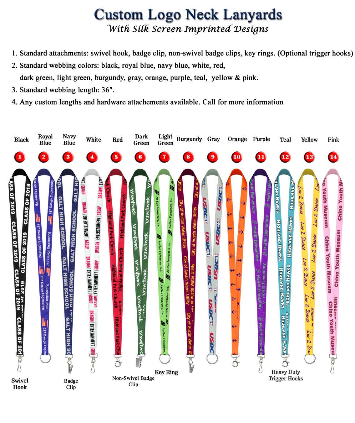 3/4" Silk Screen Custom Logo Lanyard - Front Side 1 Color Print