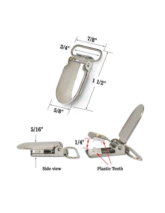 3/4" Strap Metal Suspender Clip with Plastic Teeth