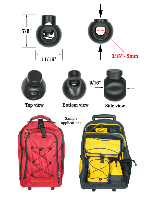 Round Cord Lock (Cord Stopper) - One Hole - 1/8"(D)=3mm(D)  Acetal (POM) Plastic