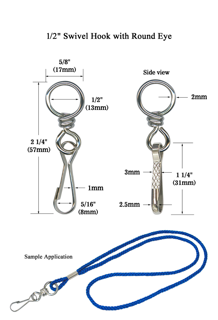 1/2" Swiveling Spring Snap Hook with Round Eye
