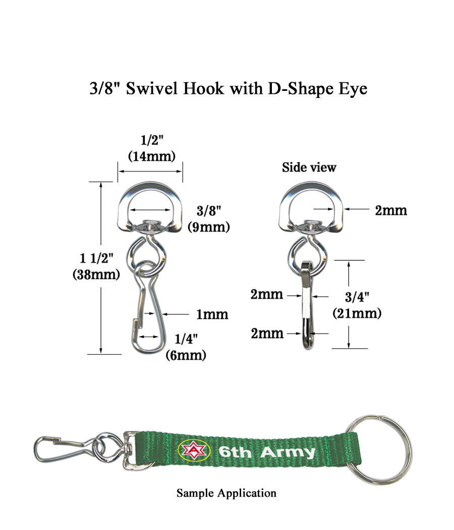 Small 3/8" Swiveling Spring Snap Hook with D-Shaped Eye