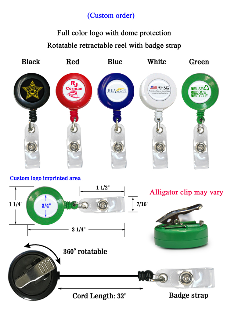 360° Rotating Retractable Badge Reel with Secure Alligator Clip