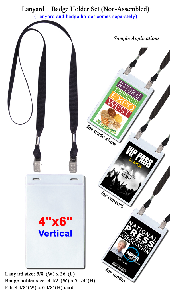5/8" Lanyard and 4x6 Vertical Ticket Pouch Combination - Unassembled