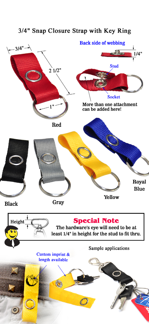 3/4" Snap Button Closure Strap with Key Ring