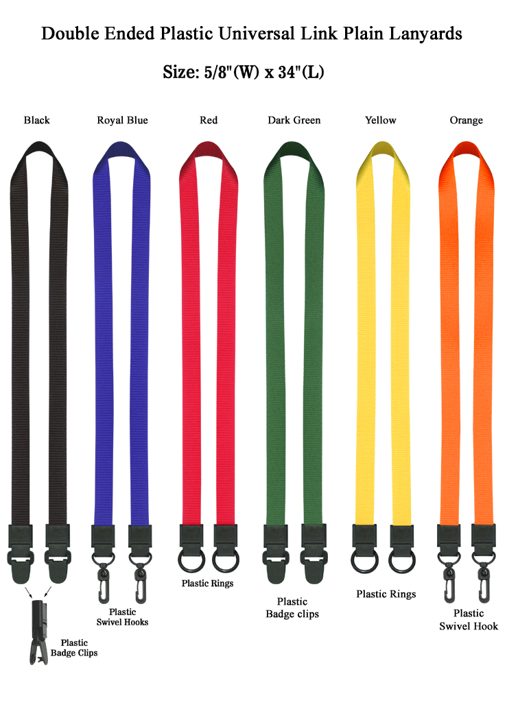 5/8" Plastic Double Ended Universal Link Plain Lanyards