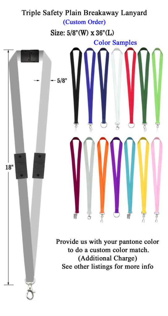 Custom Color-Matched Triple Safety Breakaway Neck Lanyard - 5/8" x 36" - Perfect for High-Security Environments - Min. Order 200 Pieces