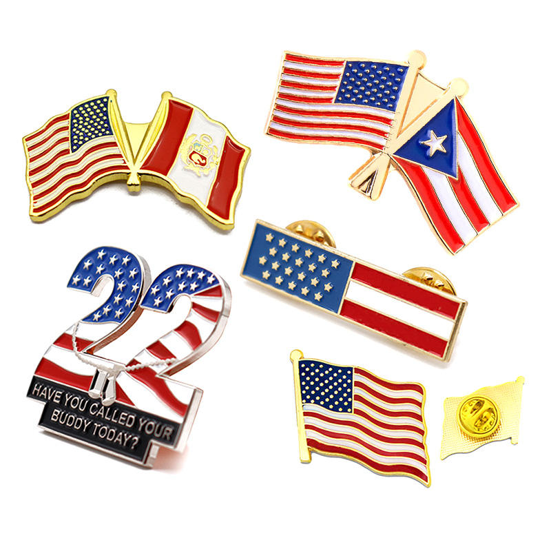 Custom Metal Hard Enamel Lapel Pins - Country Flags & Logos (1.5" & 2")