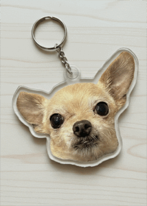 Acrylic Double-sided Custom Pet Face Cut-out Charm Keychain With Stainless Steel Keyring