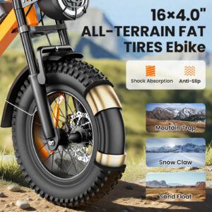 M6 Fat Tire Electric Bike – 500W Motor, 50-60 Mile Range, Full Suspension, 16" x 4" All-Terrain Tires
