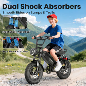 M6 Fat Tire Electric Bike – 500W Motor, 50-60 Mile Range, Full Suspension, 16" x 4" All-Terrain Tires