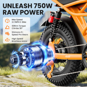 M6 Fat Tire Electric Bike – 500W Motor, 50-60 Mile Range, Full Suspension, 16" x 4" All-Terrain Tires