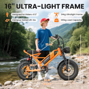 M6 Fat Tire Electric Bike – 500W Motor, 50-60 Mile Range, Full Suspension, 16" x 4" All-Terrain Tires